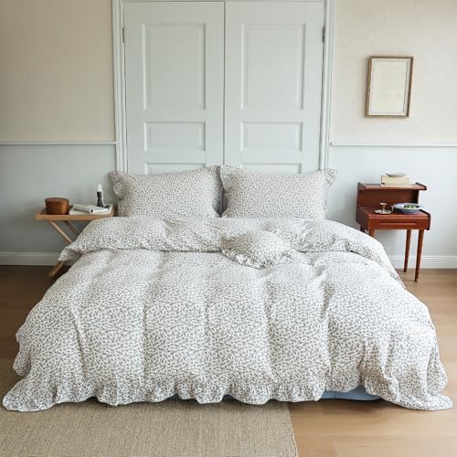 Shabby Chic Blue Floral Duvet Cover Queen with Ruffles, No Pillows