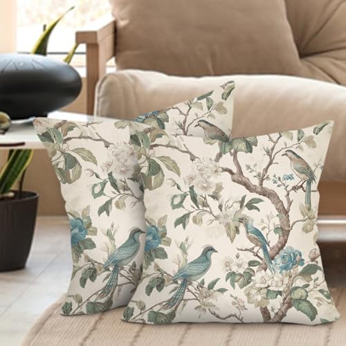 Chinoiserie Floral Birds Decorative Throw Pillow Covers