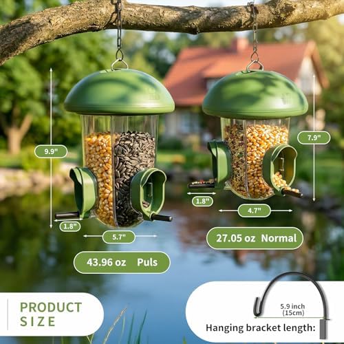 LONA Bird Feeder with 3 Compartments, Dome Bird Feeder for Outdoor, Green