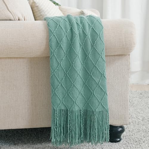 BOURINA Dark Cyan Throw Blanket 50x90 Inch Boho Knit Soft Throw Bed Blanket