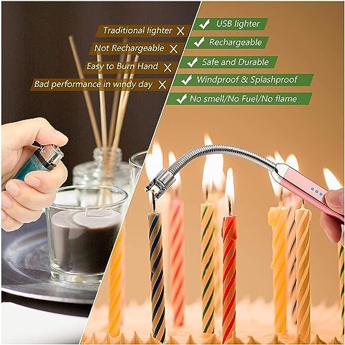 MEIRUBY 2 Pack Electric Candle Lighter, Birthday Christmas Stocking Stuffers Gifts for Women Mom Men Wife Sister, USB Arc Rechargeable Windproof Long Lighter for Candle BBQ Housewarming Gift Idals