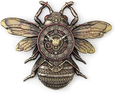 Veronese Design 10 1/4" Steampunk Bee Clock Cold Cast Resin Antique Bronze Finish Wall Sculpture Room Decor