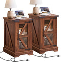 Joaxswe Narrow Night Stand Set 2 with Charger Station, Glass Barn Door