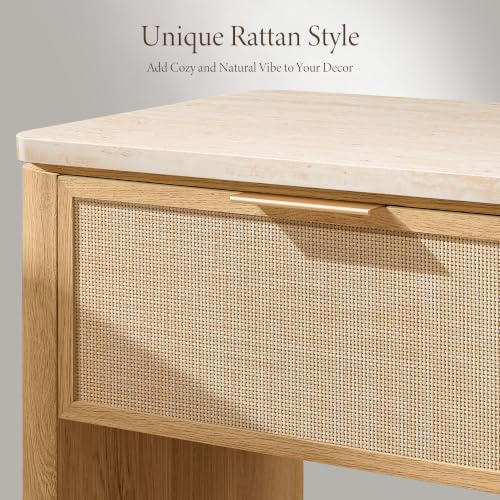 Night Stand Set of 2, Rattan Nightstand with 1 Drawer&Open Shelf