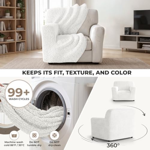 PAULATO Premium Stretch Couch Covers for Sofa - Sofa Chair Cover Washable, Dogs & Pets Friendly - Elastic Polyester Loveseat Slipcovers - Non-Slip Love Seat Couch Covers - Crisp White (21"-39" Wide)