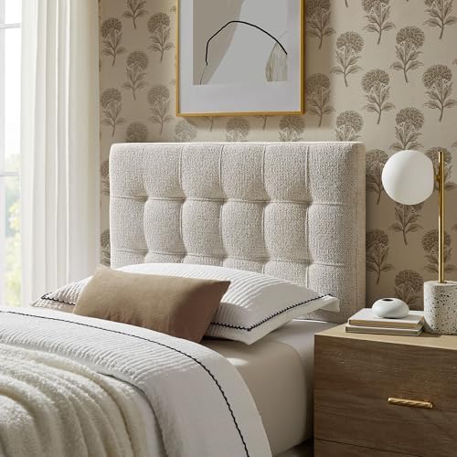 Modway Lily Twin Size Headboard with Biscuit Tufting in Dove - Fabric Upholstery with Padded Design and 5 Height-Adjustable Mounts