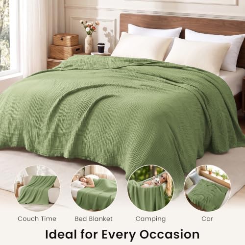 Love's cabin 100% Cotton Muslin Blanket Queen Size for Bed, Sage Green