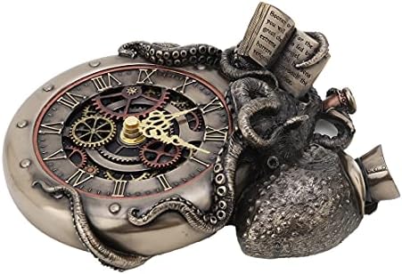 Veronese Design Steampunk Octopus Wall Clock - 7.75" Bronze Nostradamus Prophet Sculpture with Quartz Movement, Battery Operated Decorative Art for Home Office
