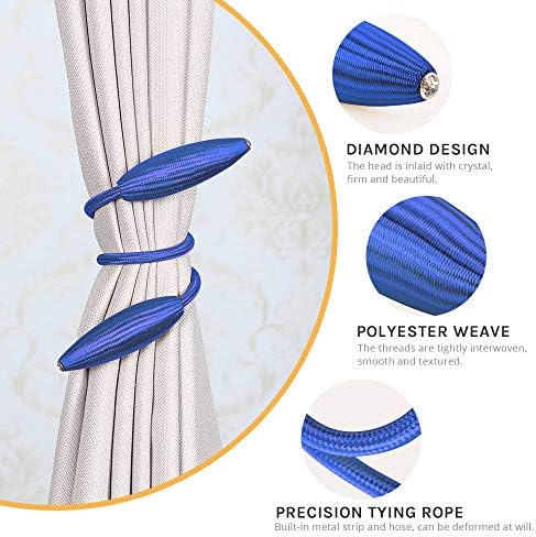 NICEEC 2 Pack DIY Curtain Tiebacks Clips Crystal Decorative Creative Twist Drape Tie Backs European Style Random Modelling Curtain Holdbacks for Home Kitchen Office Window Drapery (Royal Blue)