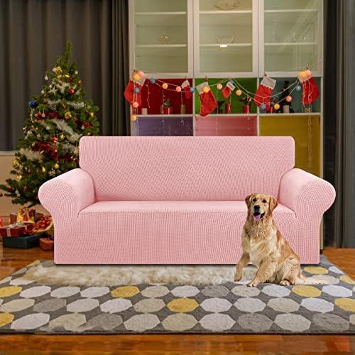 KEKUOU Stretch Loveseat Couch Cover, 2 Cushion Couch Slipcover,Dusty Pink