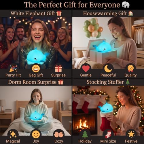 Whale Night Light, Dimmable Animal Lamp, Touch, Remote & Timer