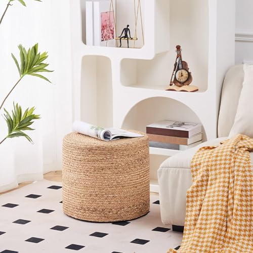 18'' Boho Ottoman Pouf Natural Water Hyacinth Rustic Handmade Lounge Pouffe