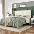 Allewie Full Bed Frame, Upholstered Platform Bed with Adjustable Vertical Channel Tufted Headboard, Mattress Foundation with Strong Wooden Slats, Box Spring Optional, Easy Assembly, Cream White