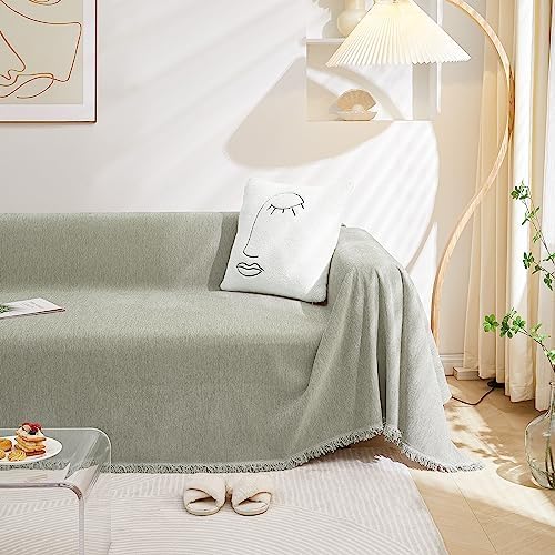 MEETSKY Green Sofa Covers for Dogs - 2 Cushion Chenille Slipcover for Sectional L-Shaped Couch - Pets Protector Furniture Cover, 71" x 134", Sage Green