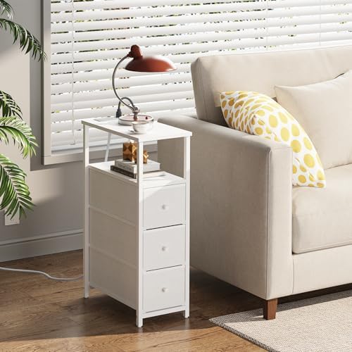 TUTOTAK Narrow Night Stand with Charging Station, Slim End Table