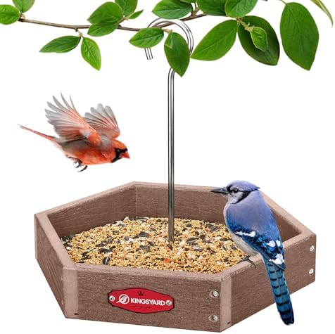 Kingsyard Hanging Platform Bird Feeder for Outdoors, Deep Tray, Brown