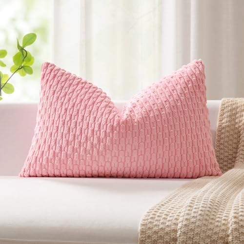 Kevin Textile Soft Corduroy 12"x20" Lumbar Pillow Covers 2 Pack, Pink