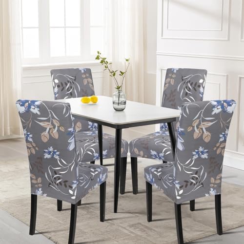 SearchI Dining Room Chair Covers Set of 6, Stretch Printed Kitchen Chair Slipcovers Removable Washable Parsons Chair Covers Protector for Dining Room, Hotel, Ceremony (Flower Pattern4)