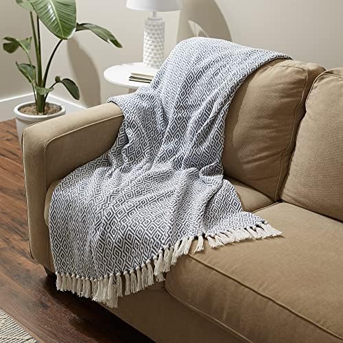 DII Rustic Farmhouse Double Diamond Woven Throw, 50x60, Stonewash Blue
