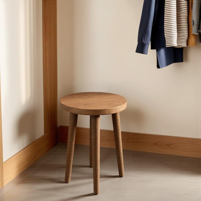 Stools Chair dining chair Dressing wooden stool shower stool Stool Kitchen Bar Stool Side wood Table Round Wooden Bedroom Living Room Dining Table Dining Room Bar plant stand (walnut color)