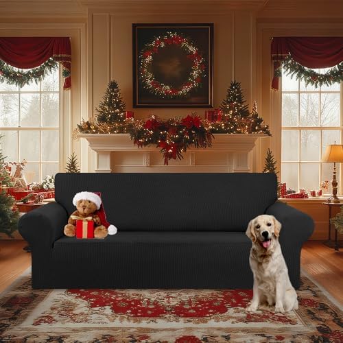 KEKUOU Stretch Oversized Couch Covers for Sofa Slipcover,Black