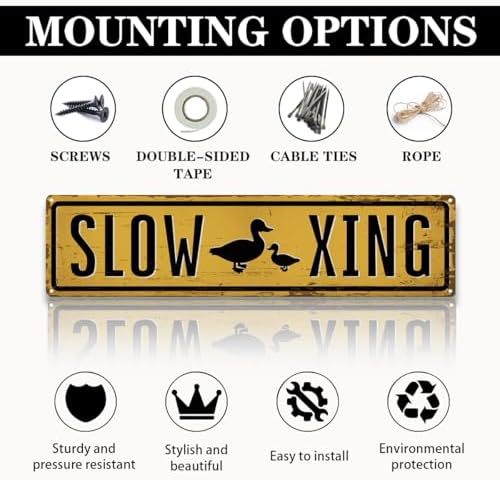 Rustic Farmhouse Metal Tin Sign, Slow - Duck Xing Sign, Vintage Animal Road Signs, Perfect for Farm Road, Outdoor Yard Decor, Weather Resistant, Easy Mounting, 15.7 x 3.9 inch