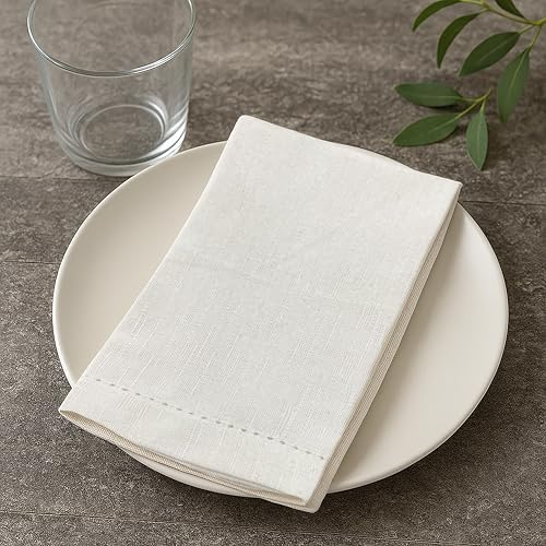 Ramanta Home Hemstitched Cloth Napkins Set of 12 -White, 18x18 Inches