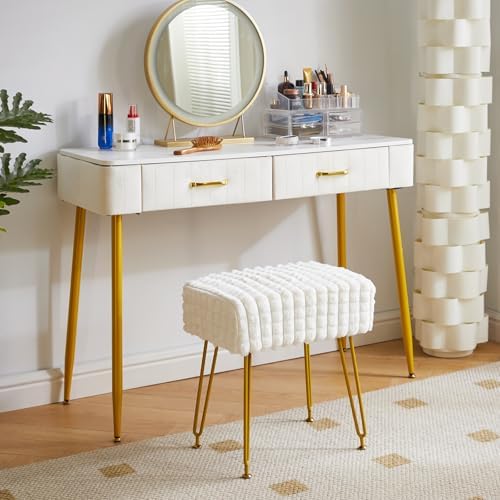 IBUYKE Makeup Vanity Chair, Rectangular Footrest Stool, White WBD003W