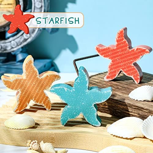 3 Pcs Beach Tiered Tray Decor, Starfish Wood Signs, Summer Decorations