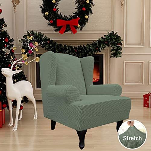 Easy-Going Stretch Large Wingback Chair Sofa Slipcover Greyish Green
