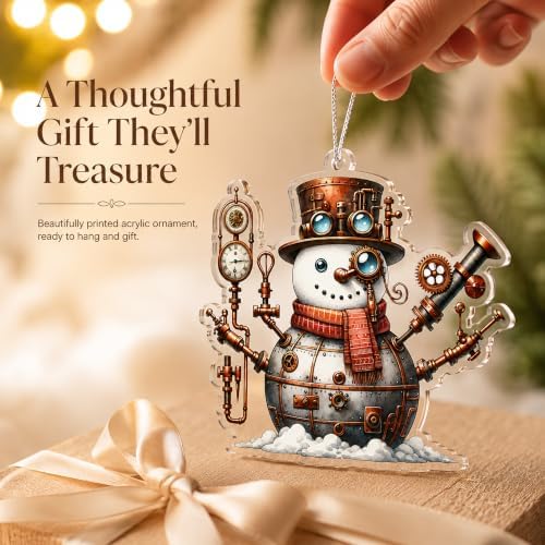 Steampunk Snowman Christmas Ornament 2026 Featuring a Vintage Mechanical Design with Gears and Pipes, Unique Christmas Tree Ornament for Steampunk Lovers, Snowman Holiday Decor and Festive Gift