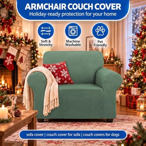 KEKUOU Stretch Chair Sofa Slipcover, Single Couch Cover,Greyish Green