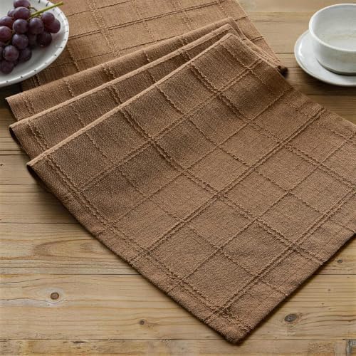 ZeeMart Linen Checked Farmhouse Table Runner, 13x90 Inches Roasted Brown