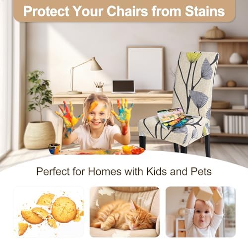 SearchI Dining Room Chair Covers Set of 6, Stretch Printed Parsons Chair Slipcovers Spandex Removable Washable Kitchen Chair Protector Cover for Dining Room, Hotel, Ceremony(Dandelion Pattern)