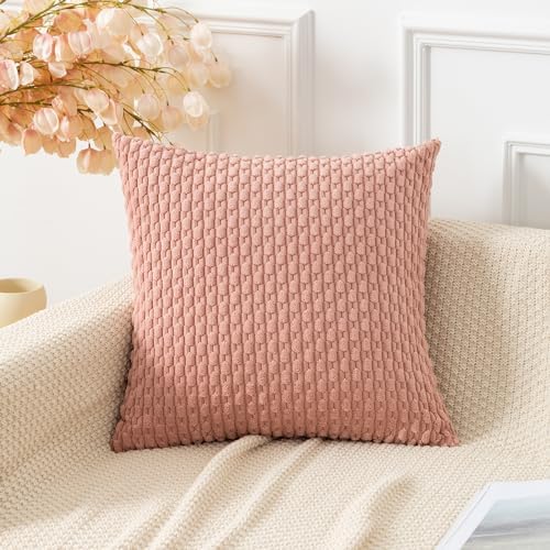 Kevin Textile Soft Corduroy 20x20 Inch Pillow Covers 2 Pack, Baby Pink