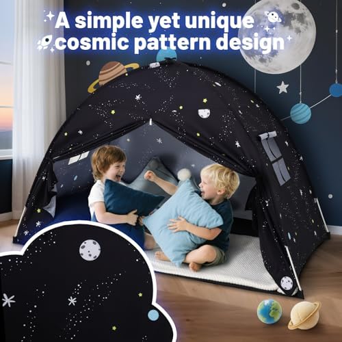 Sumbababy Large Teepee Tent for Kids - Tent Indoor Kids Teepee Tent for Boys & Girls - Kids Play Tent Inside Canopy Bed for Playroom Gift Toys (Black Galaxy)