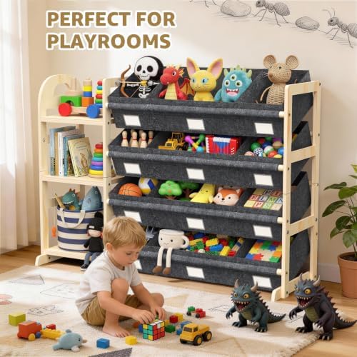 Toy Storage Organizer with 3 Shelves and 12 Bins, Bookshelf/Bookcase, Kids Bin Shelf, Toys Box for Playroom Organization for Bedroom & Room, 47.4" W