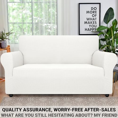 ZNSAYOTX Super Stretch Couch Cover Love Seat Sofa Covers for Living Room Dogs Pet Friendly Furniture Protector Spandex Loveseat Slipcovers with Anti Slip Foam Sticks (White, Loveseat)