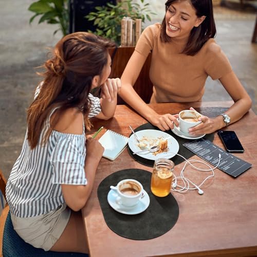 ADRIMER Oval Placemats Set of 12, Wipeable Faux Leather, Dark Grey