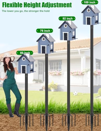 XDW-GIFTS Bird House Pole, 1 Pack 109 Inch Metal Bird Feeder Pole for Outdoor, with 5-Prong Heavy Duty Base for Birdhouse Mounting, Weather Station