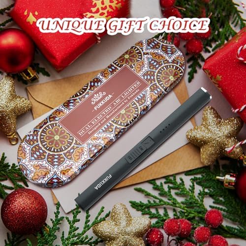 FUKKUDA Electric Candle Lighter with Gift Box - USB Rechargeable Windproof & Flameless Plasma Arc Lighter for Candles, Bohemia Box Obsidian Black