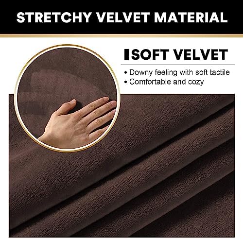 PrinceDeco Velvet Plush Couch Cover Stretch 2 Piece Chair Cover Chair Slipcover Washable Furniture Protector Couch Soft with Elastic Bottom Armchair Cover Width Up to 49 Inch(Small, Brown)