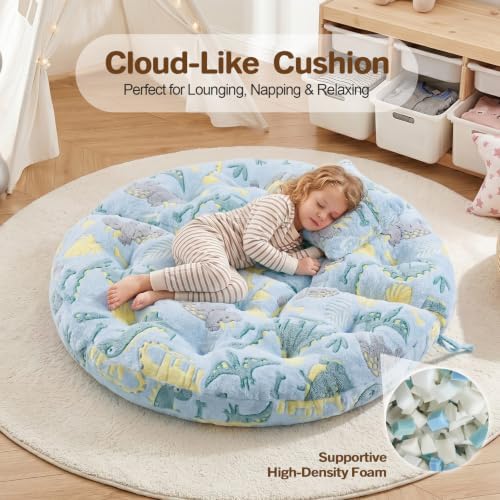 blue page Round Floor Cushions for Kids, 5-in-1 Kids Play Mat 5.9 in Thick