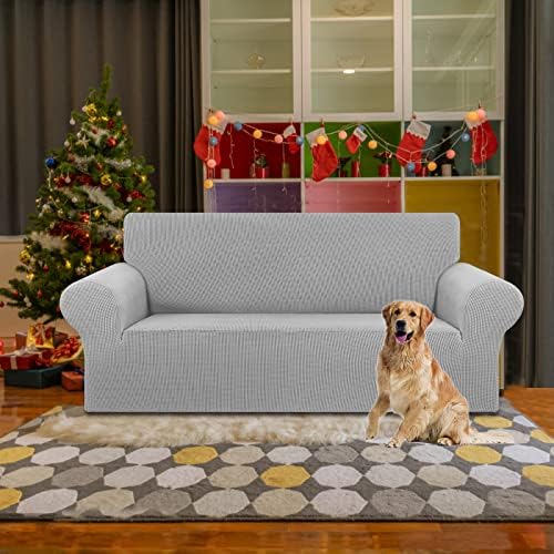 KEKUOU Stretch Loveseat Couch Cover, 2 Cushion Couch Slipcover,Silver