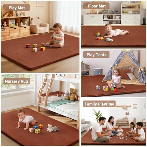 Baby Play Mat Floor,Tummy Time Area Rug 50x50 Playpen Muscle Mat Brick Red