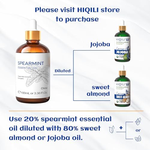 HIQILI Spearmint Essential Oil for Diffuser, Skin & Hair Care