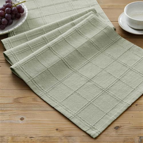 ZeeMart Linen Checked Farmhouse Table Runner, 13x72 Inches Seeding Green
