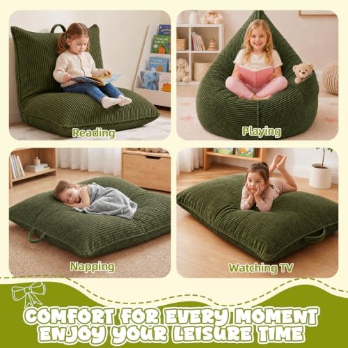 3 in 1 Kids Bean Bag Chair, Comfy Floor Sofa Chairs with Removed Cover