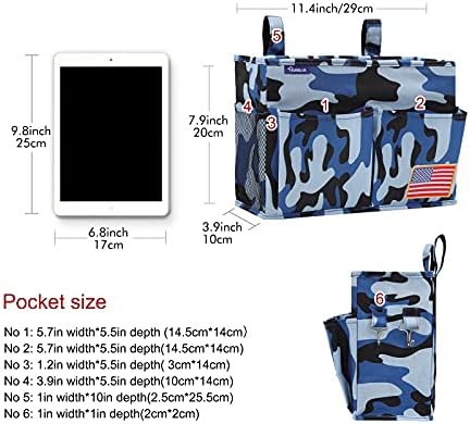 Surblue Bedside Caddy Hanging Bed Organizer Storage Bag Pocket for Bunk and Hospital Beds, College Dorm Rooms Baby Bed Rails, Wheelchair Side Bag, Camp Chiars, 4 Pockets and 2 Hooks (Small Ocean)