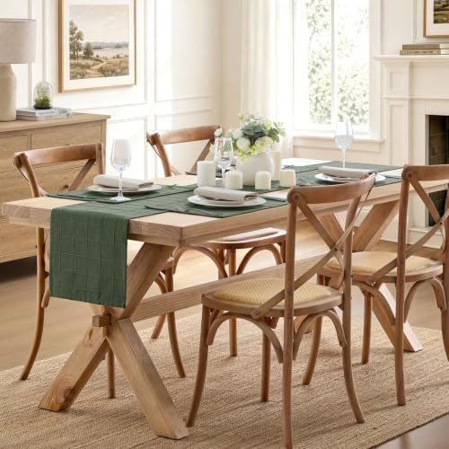 ZeeMart Linen Checked Farmhouse Table Runner, 13x72 Inches Army Green